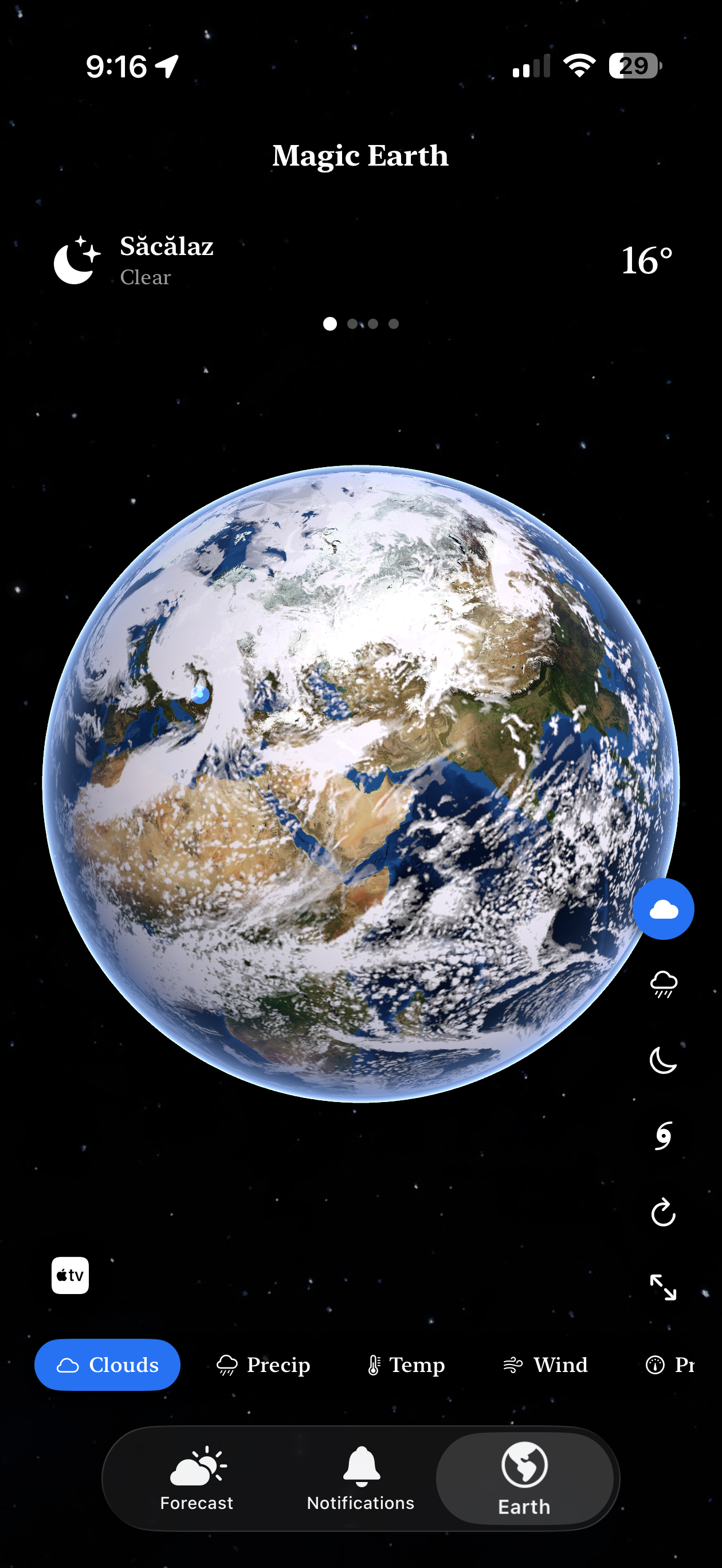 Photoreal globe with white cloud cover overlay