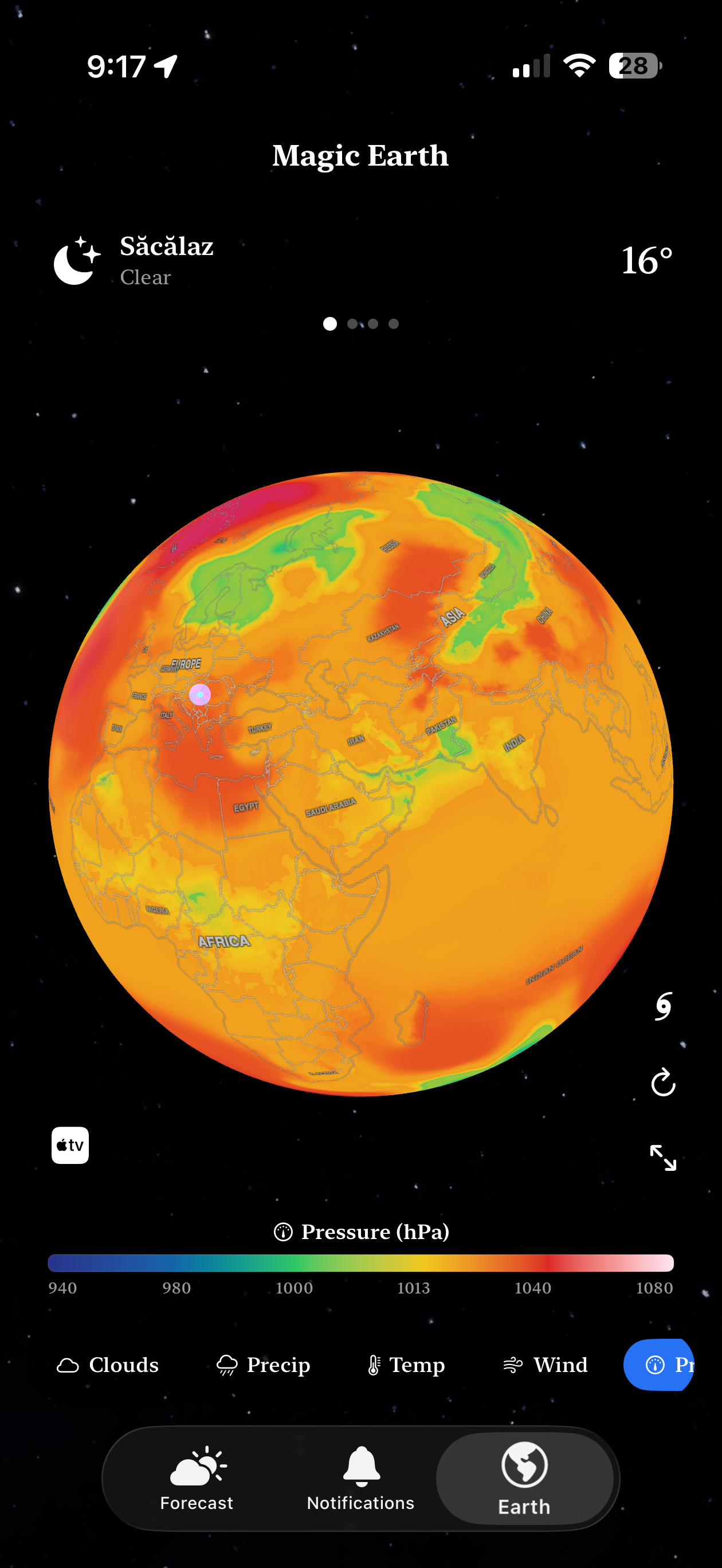 Sea-level pressure overlay showing high and low pressure systems