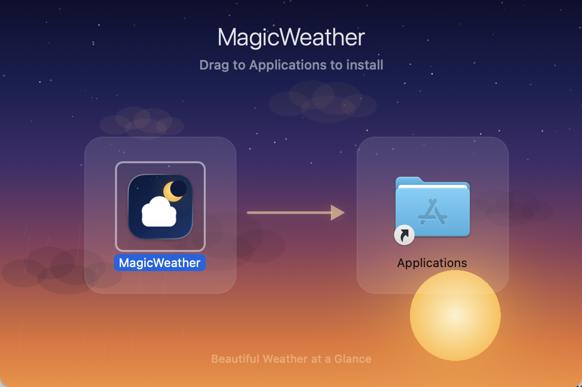 Drag MagicWeather to Applications to install